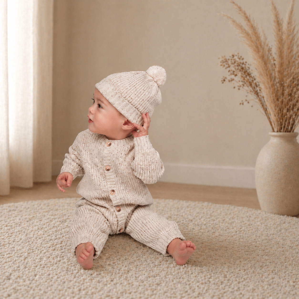 Soft knit baby jumpsuit – beige