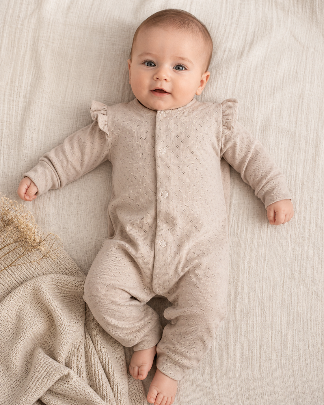 Feathers - Boxpakje ruffle pointelle dark beige