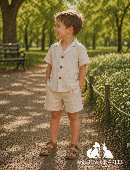 Annie & Charles - beige linnen tweedelige set