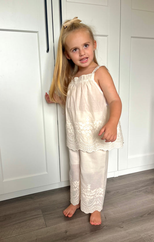 Crème Broderie 2-Delige Meisjesset | Zomerset Meisjes