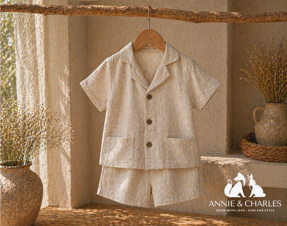 Annie & Charles - beige linnen tweedelige set