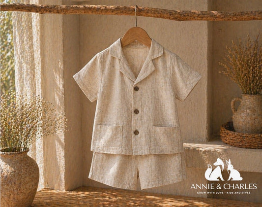 Annie & Charles - beige linnen tweedelige set