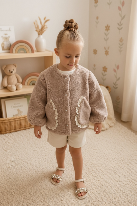 Annie&Charles - Teddy jasje Beige met Kantdetails