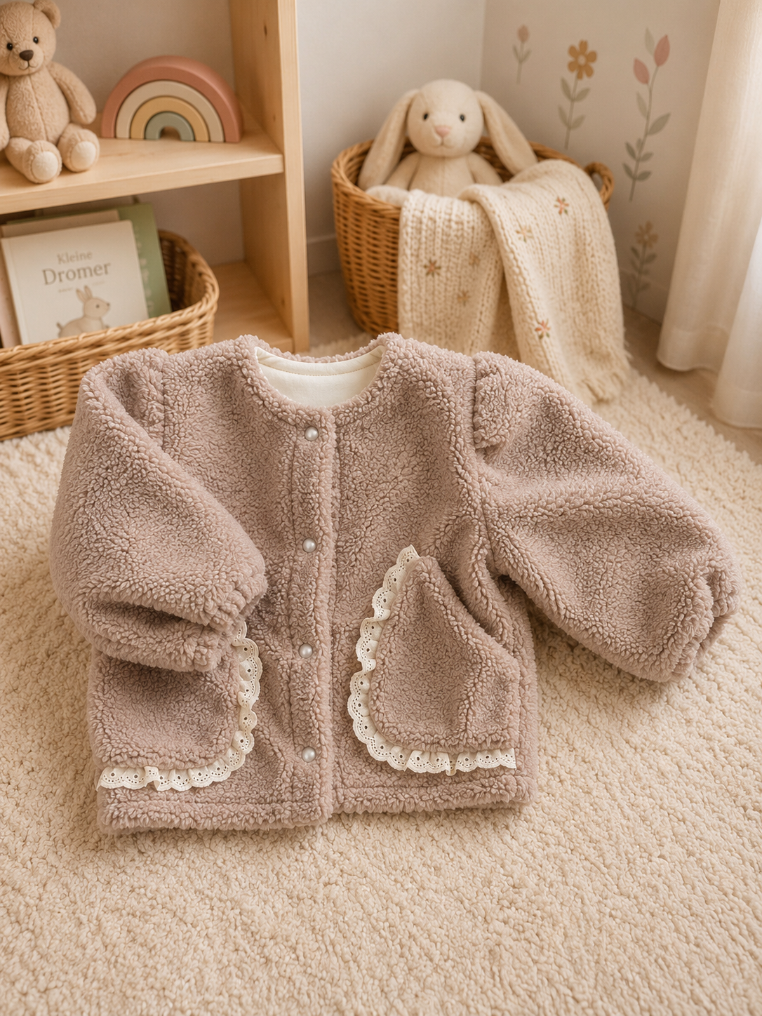 Annie&Charles - Teddy jasje Beige met Kantdetails